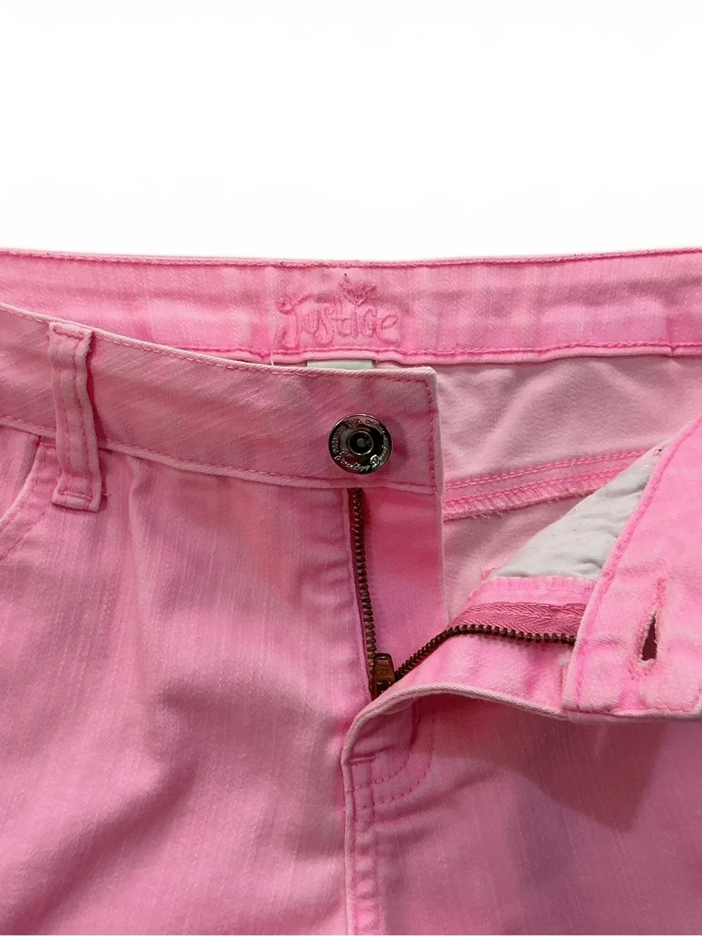 Girls Justice Stretch Denim Twill 5 pocket Low Rise Shorts in Barbie Pink-Sz14.5